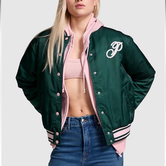 Victoria’s Secret PINK VARSITY JACKET DEEP FOREST LIMITED EDITION SIZE SMALL - Picture 12 of 13